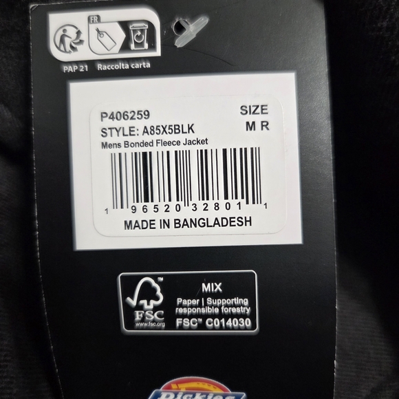 Dickies Men’s Bonded Fleece Jacket Black Hooded Size M - Picture 10 of 11